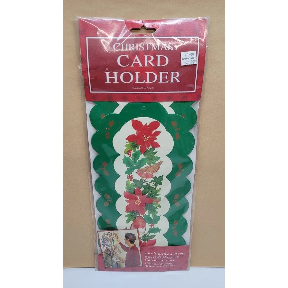 Vtg 1983 Cardboard Christmas Card Holder Poinsettia Bird 39